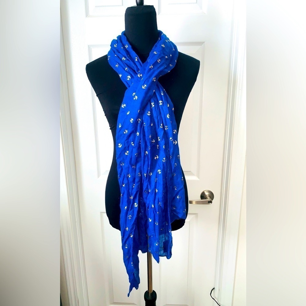 BIJOUX Terner Indigo Blue Shawl with Metallic Gold Anchors
